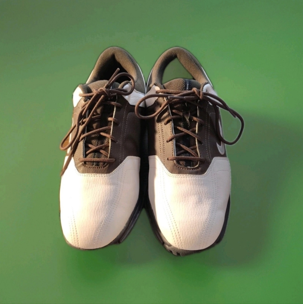 Nike Golf Heritage Brown & White Leather Athletic Shoes 336040-102  Size 9W